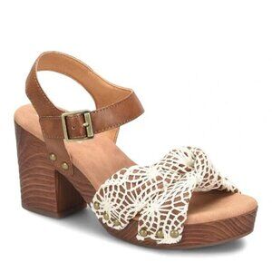 Kork-Ease Tan and White Crochet Sandals
